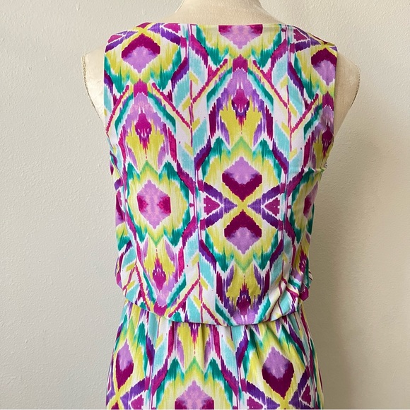 Shelby & Palmer Boho Multicolored Maxi High Low Blouson Sleeveless Dress - Picture 6 of 7